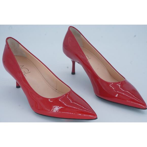 AGL Virna Red Patent Leather Ponted Toe low Heel High Pumps SZ 39.5 NIB $425 - Picture 6 of 12
